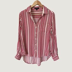 Velvet Heart Womens Red White Striped Roll Tab Sleeve Button Down Shirt Small